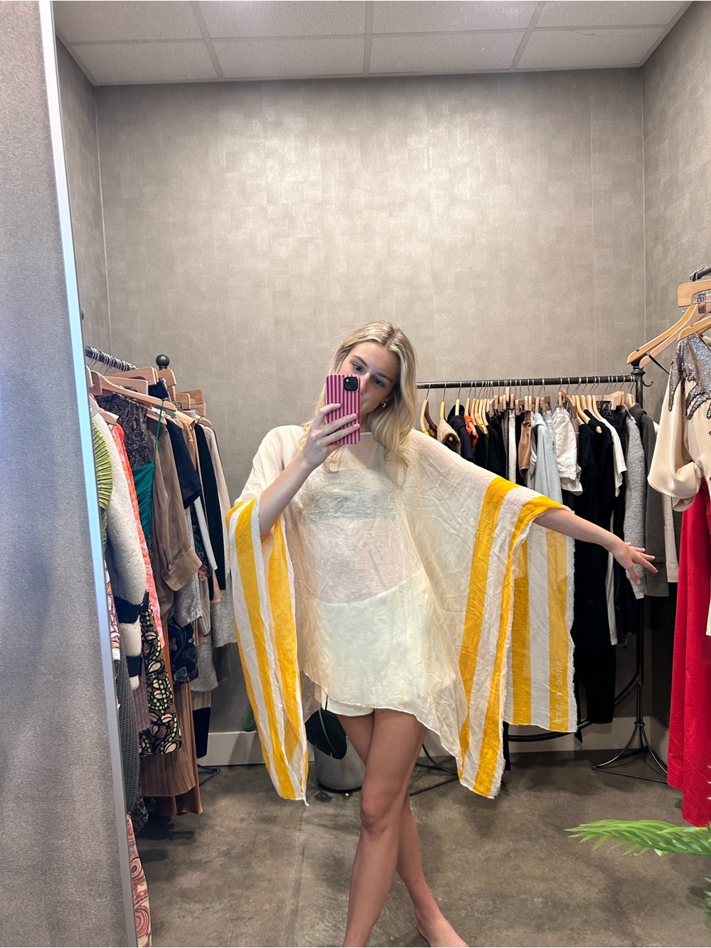 rag & bone Sheer Cream Swim Coverup with Yellow Stripes